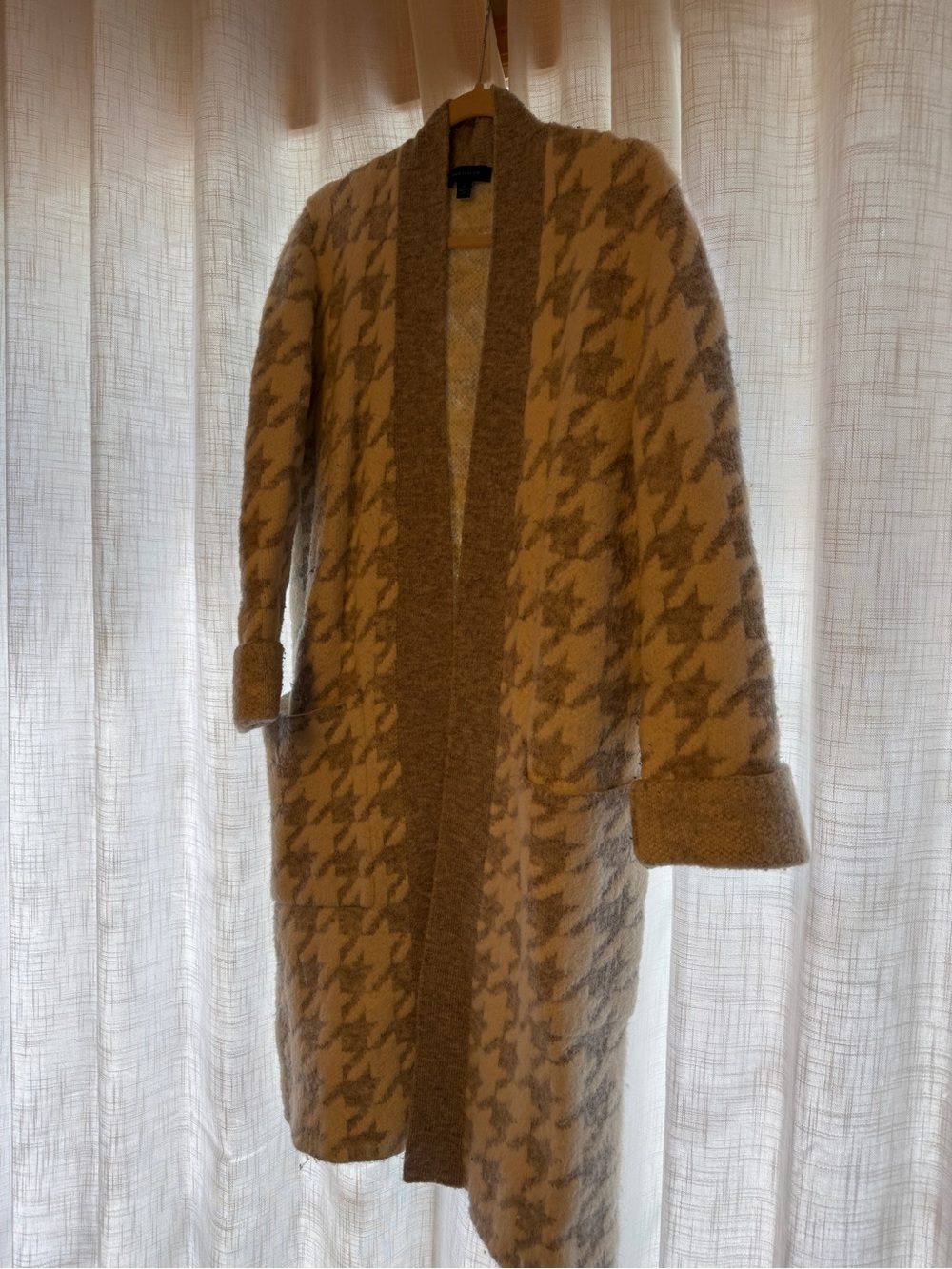 Ann Taylor Heavy Houndstooth Open-Front Long Coatigan